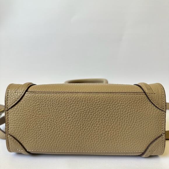 CELINE Luggage Nano Tote Bag Beige Pebbled Leather Handbag Crossbody - Picture 12 of 15